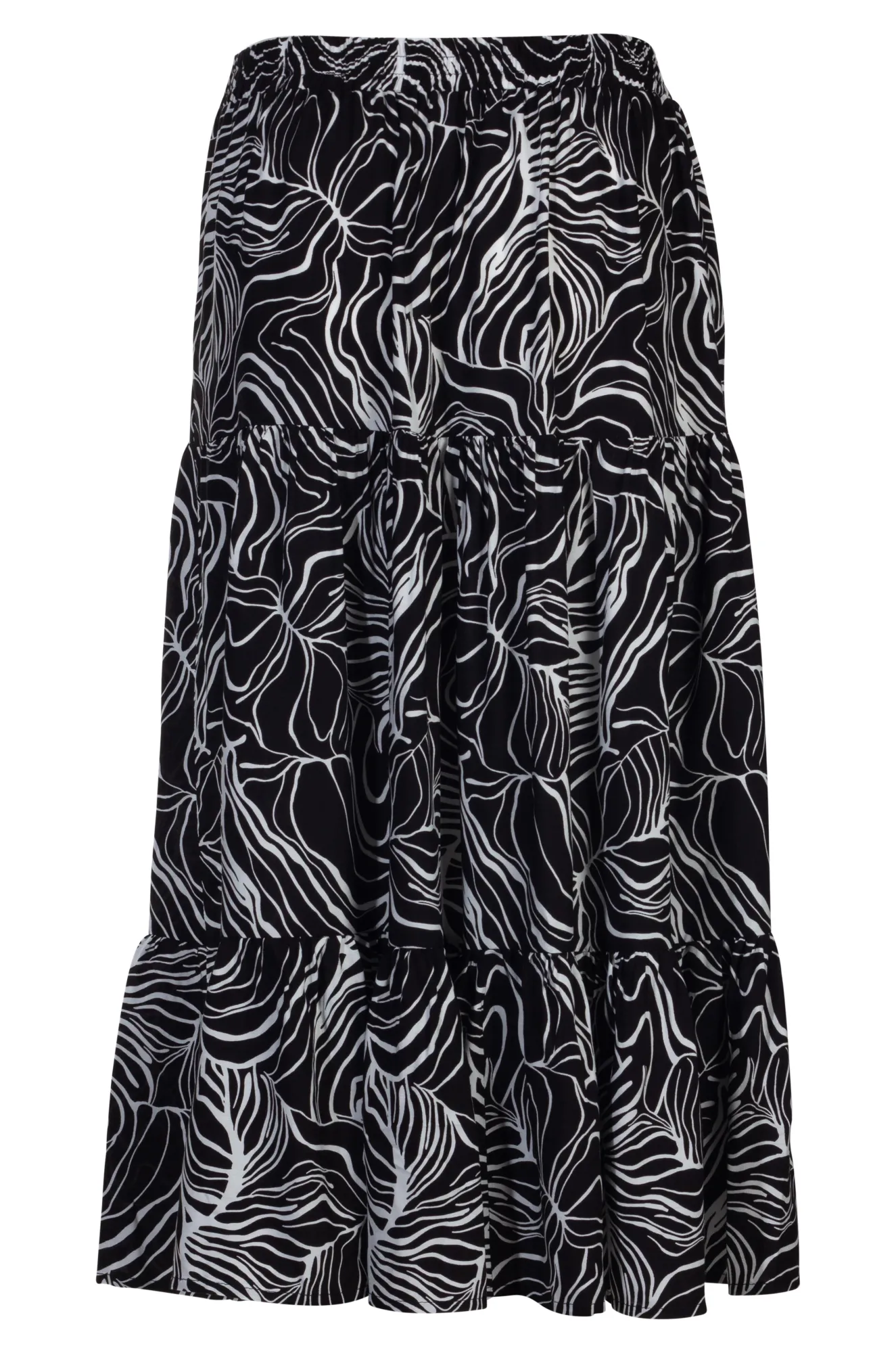 Pull on elastic waist Tiered Skirt | Black Ivory Lines | 3367A1