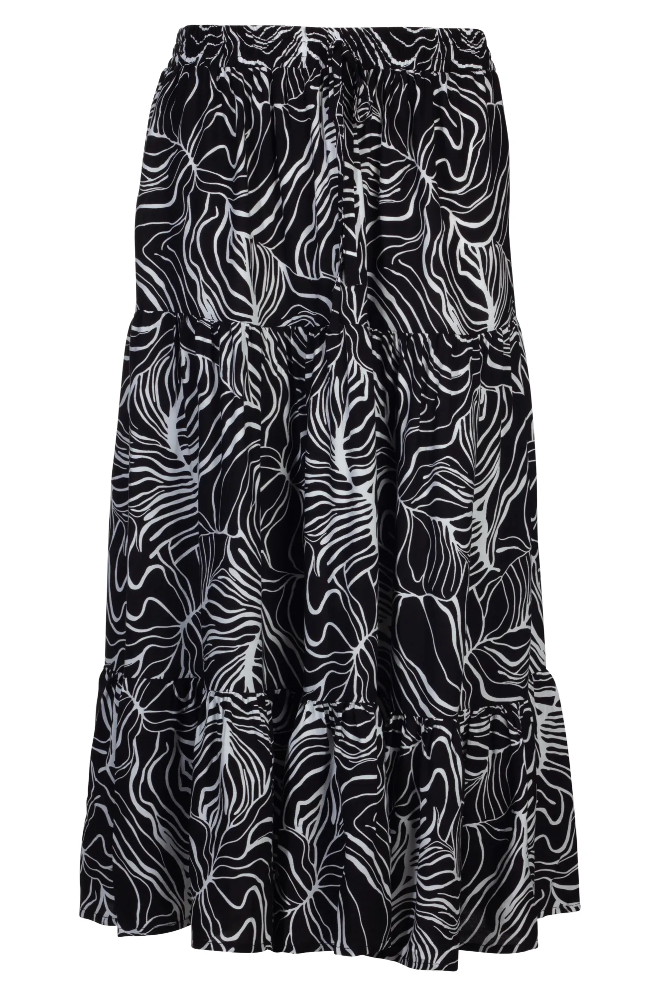 Pull on elastic waist Tiered Skirt | Black Ivory Lines | 3367A1