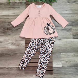 Pumpkin Peplum Waffle Top and Leopard Pants Set