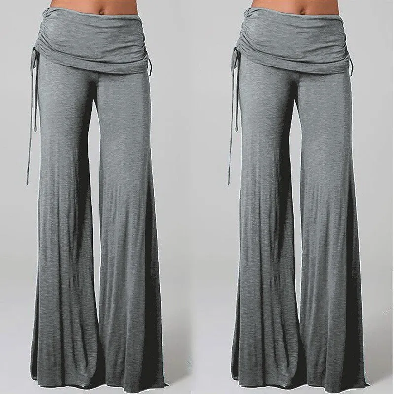Pure Color Low Waist Yoga Wide-legs Long Pants Beach Pants