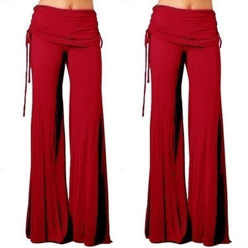 Pure Color Low Waist Yoga Wide-legs Long Pants Beach Pants