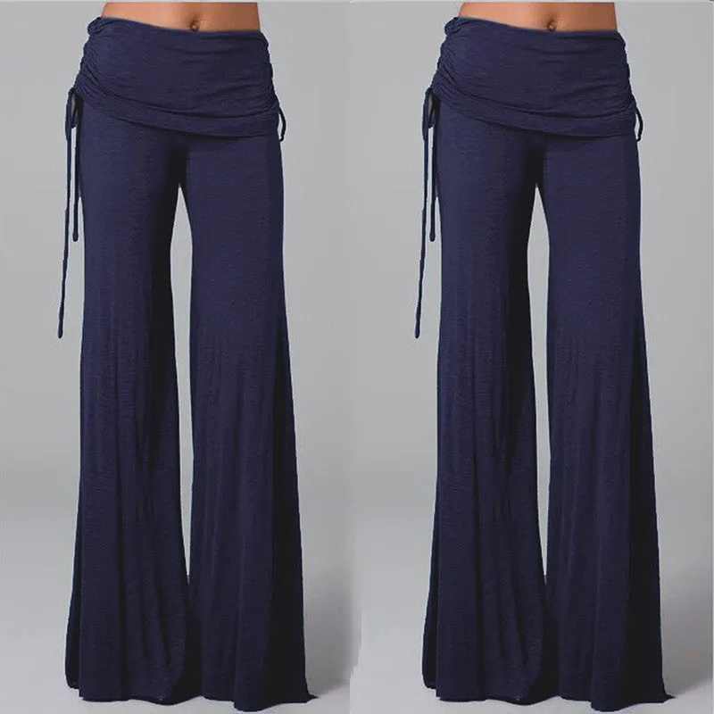 Pure Color Low Waist Yoga Wide-legs Long Pants Beach Pants