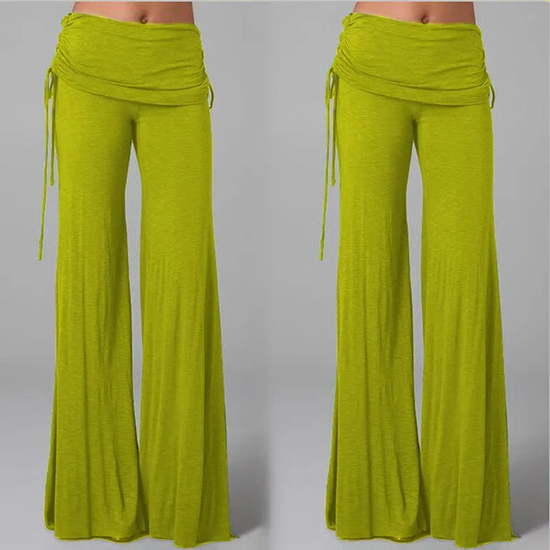 Pure Color Low Waist Yoga Wide-legs Long Pants Beach Pants