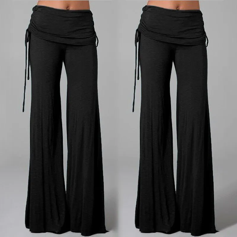 Pure Color Low Waist Yoga Wide-legs Long Pants Beach Pants