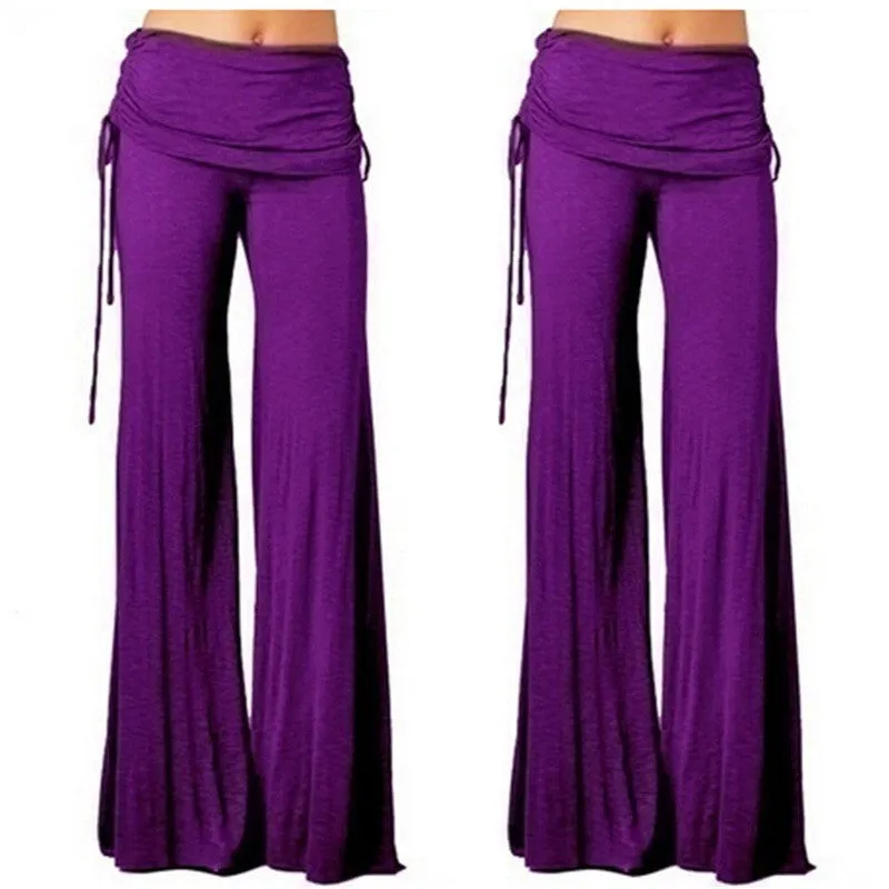 Pure Color Low Waist Yoga Wide-legs Long Pants Beach Pants