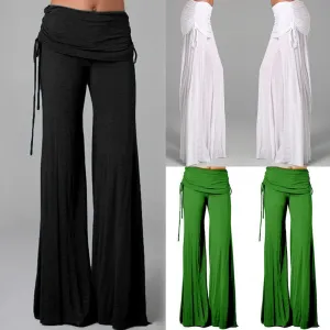 Pure Color Low Waist Yoga Wide-legs Long Pants Beach Pants