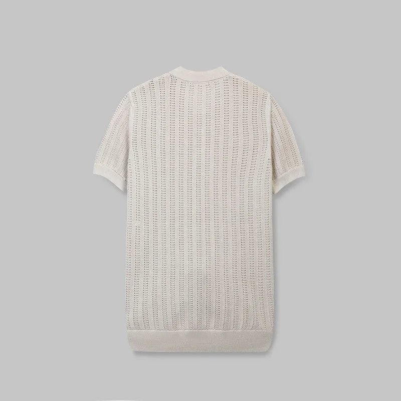 RIBBED KNIT POLO SHIRT- LIGHT BEIGE