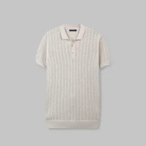 RIBBED KNIT POLO SHIRT- LIGHT BEIGE