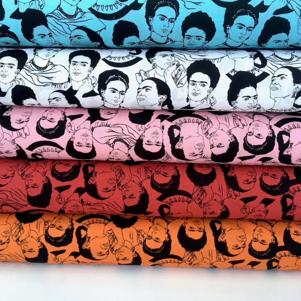 Robert Kaufman Licensed Frida Kahlo Mono Faces Orange (Per Metre)