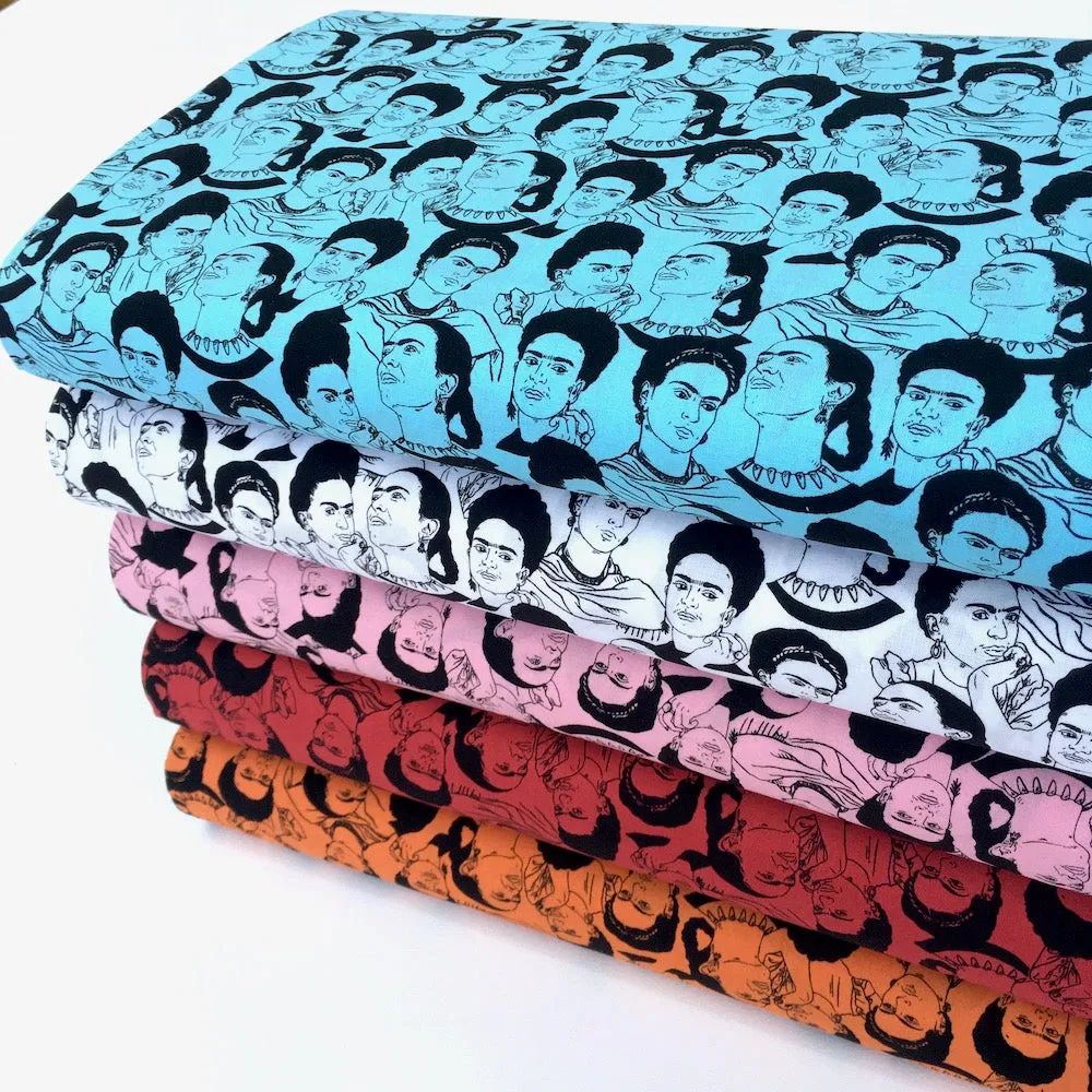 Robert Kaufman Licensed Frida Kahlo Mono Faces Orange (Per Metre)