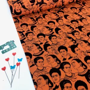 Robert Kaufman Licensed Frida Kahlo Mono Faces Orange (Per Metre)
