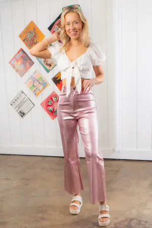 Rose Gold Metallic Wide Leg Pants