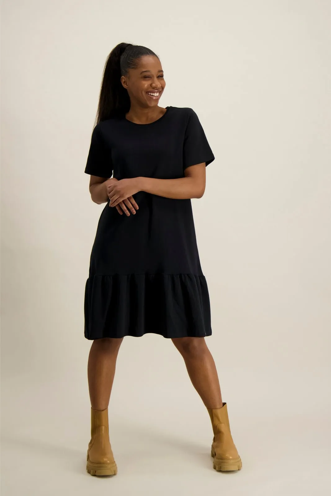Ruffle T-Shirt Dress Black