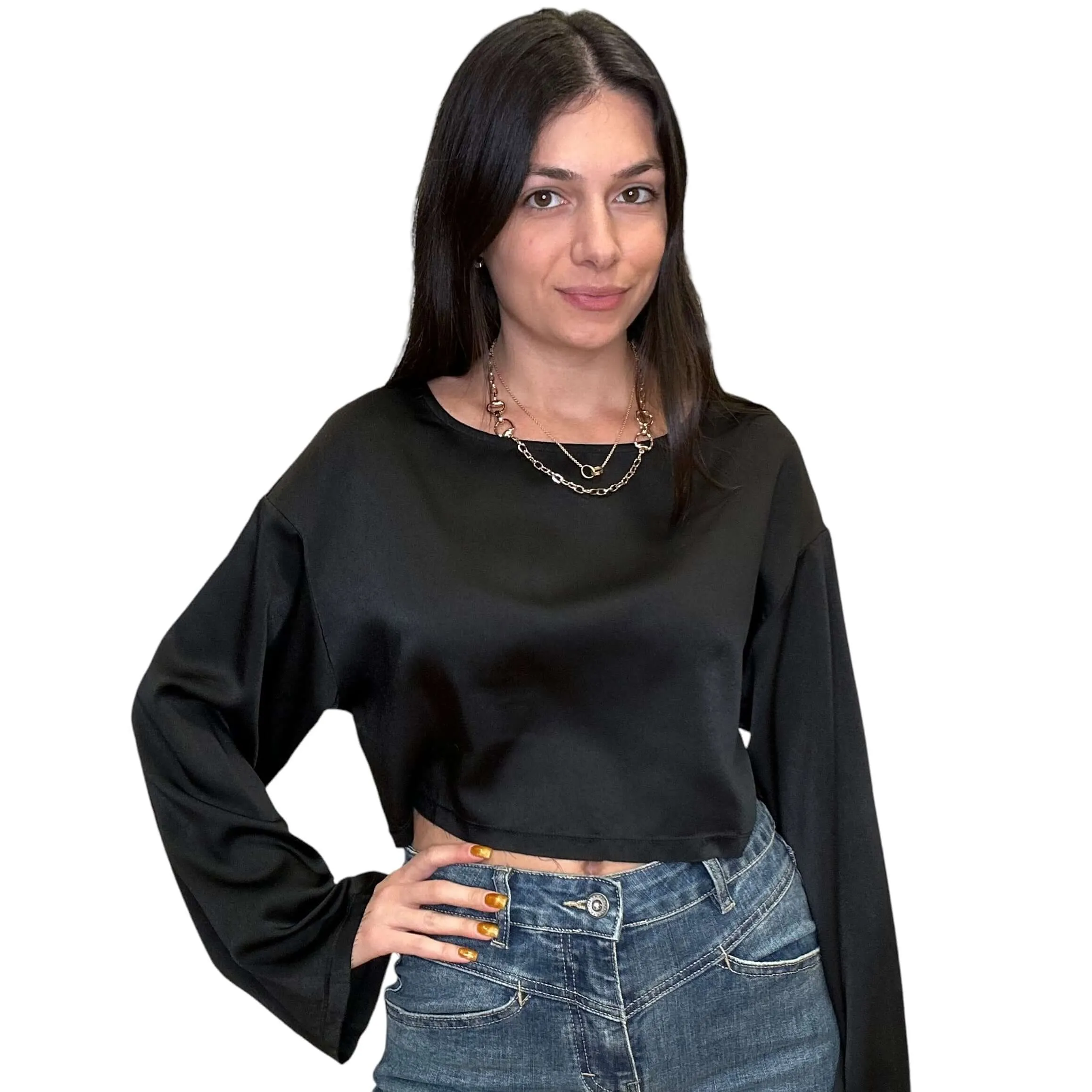 Satin Boat Neck Blouse