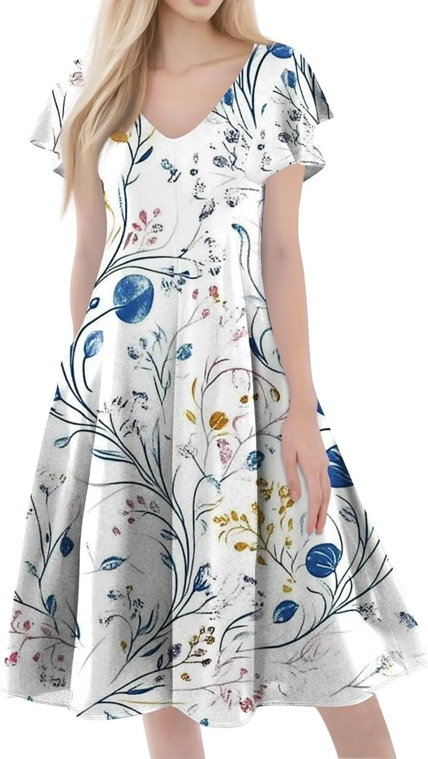 Semi Formal Wedding Guest Dresses Short Sleeve Summer Casual Plus Size Split Fashion Empire Waist Midi Dress for Women