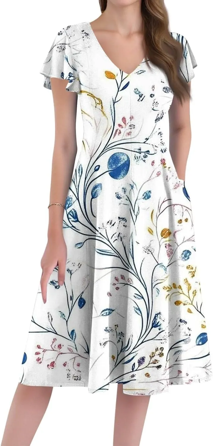 Semi Formal Wedding Guest Dresses Short Sleeve Summer Casual Plus Size Split Fashion Empire Waist Midi Dress for Women