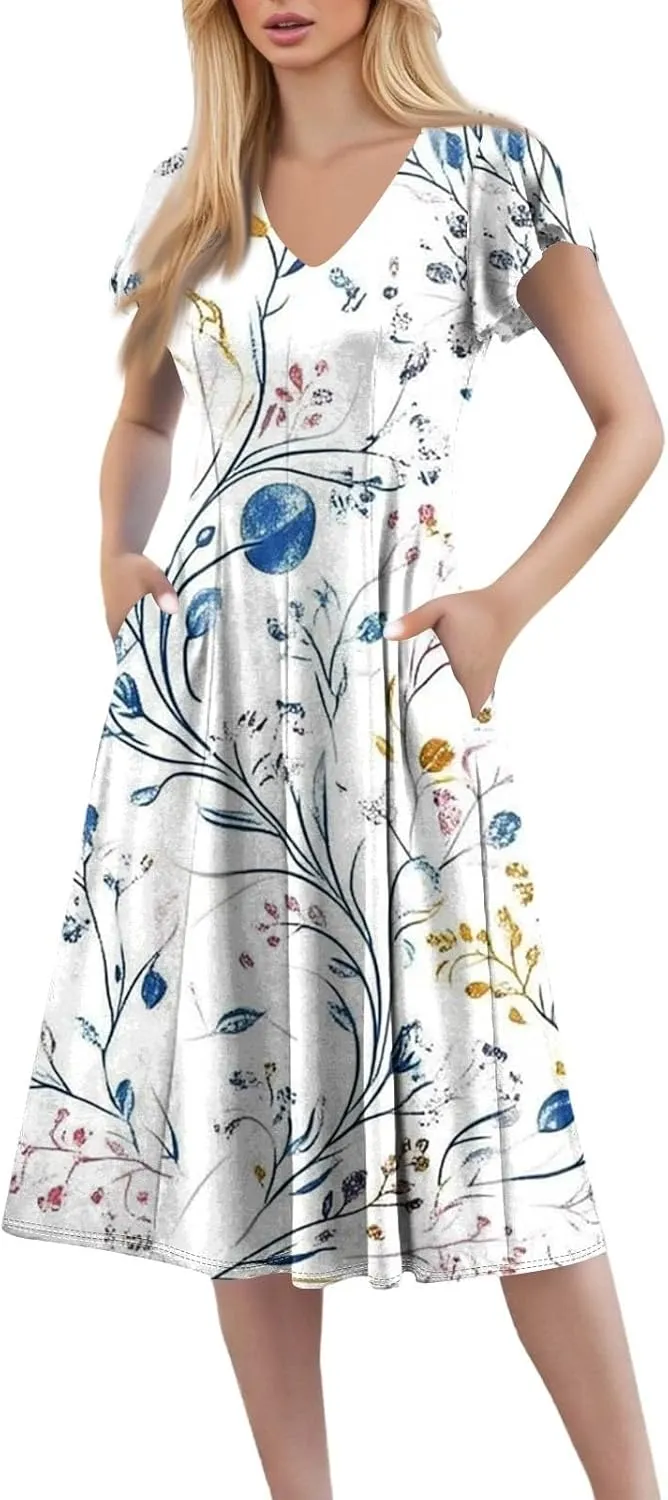 Semi Formal Wedding Guest Dresses Short Sleeve Summer Casual Plus Size Split Fashion Empire Waist Midi Dress for Women