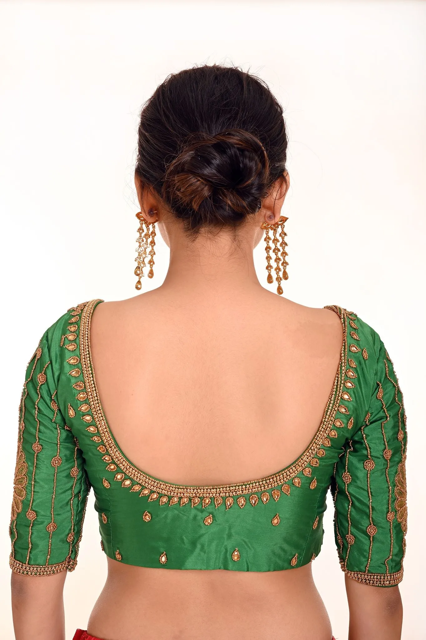 Simple Aari Work Blouse in Green Color Pure Silk Fabric