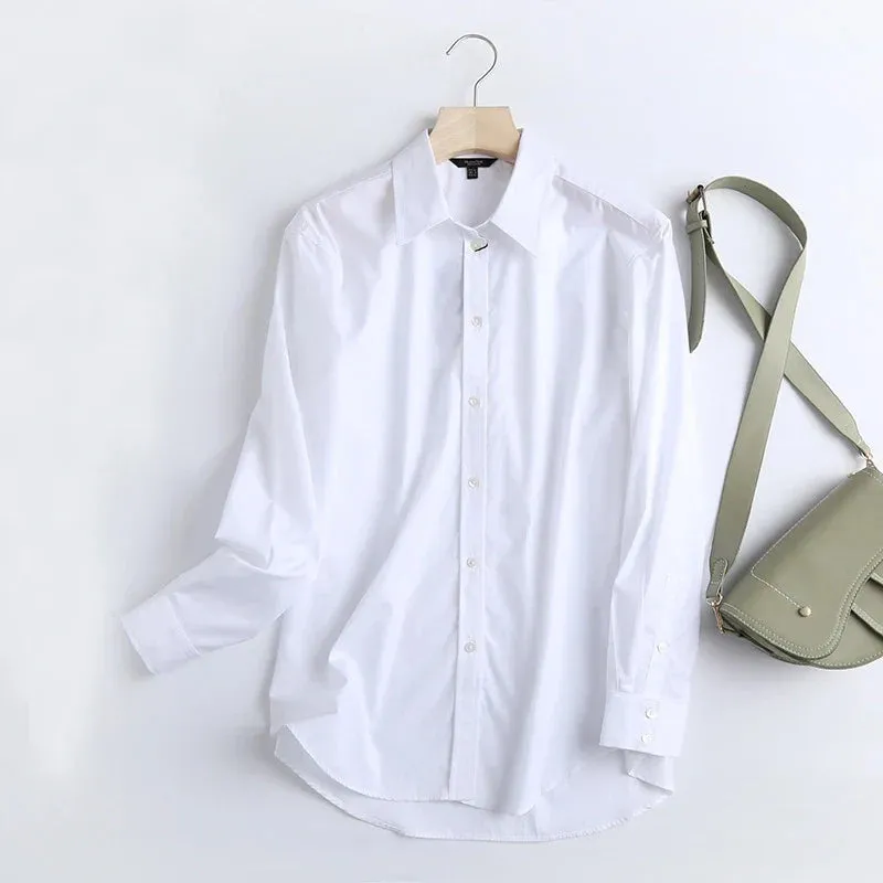 Simple Fashion Poplin Solid White Blouse - England Style