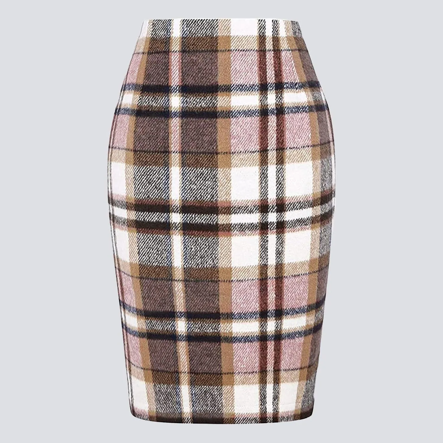 Skirt for Women Pencil Plaid Skirts Fall Winter High Waisted Bodycon Knee Length Wool Midi Skirt