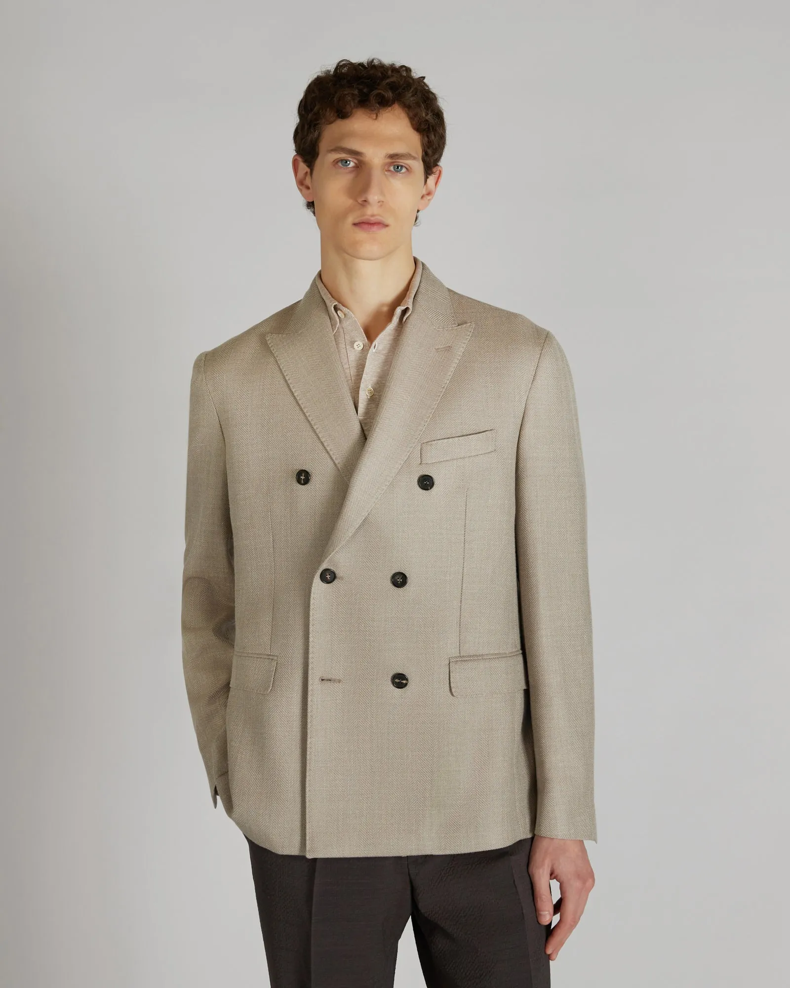 Slim-fit double-breasted wool, silk and linen jacket