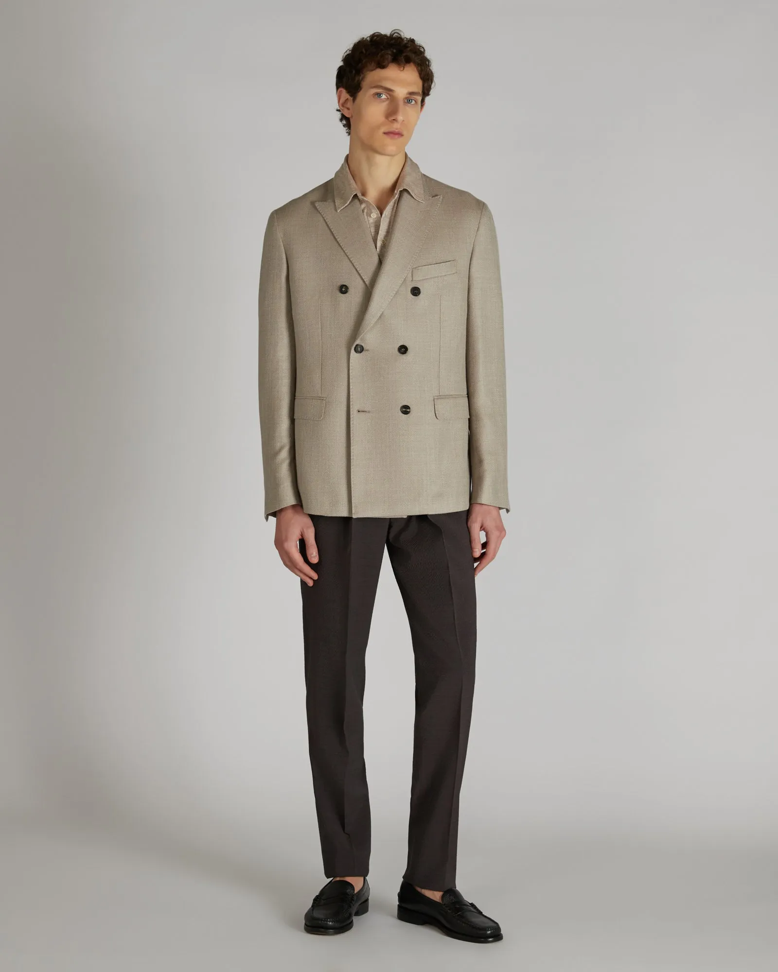 Slim-fit double-breasted wool, silk and linen jacket