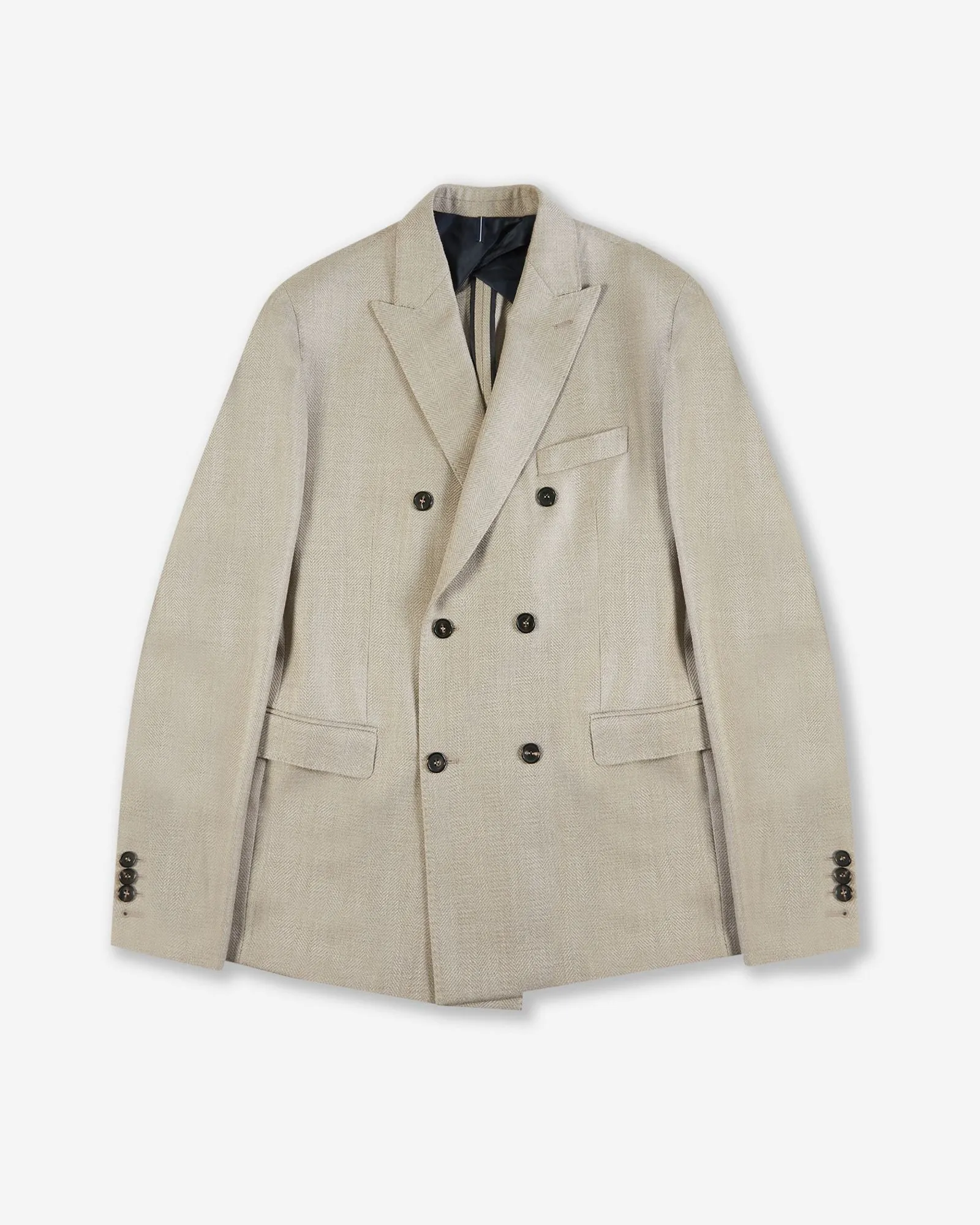 Slim-fit double-breasted wool, silk and linen jacket