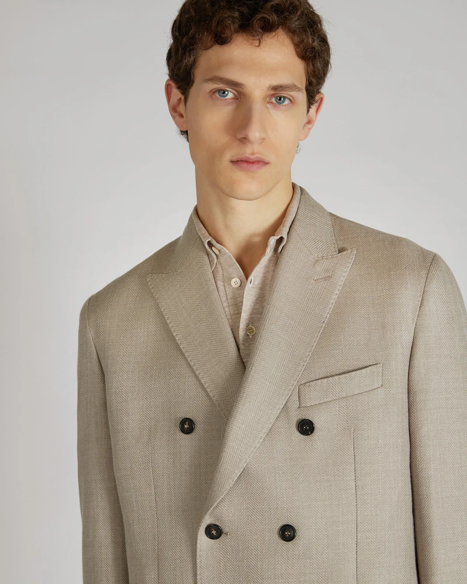 Slim-fit double-breasted wool, silk and linen jacket