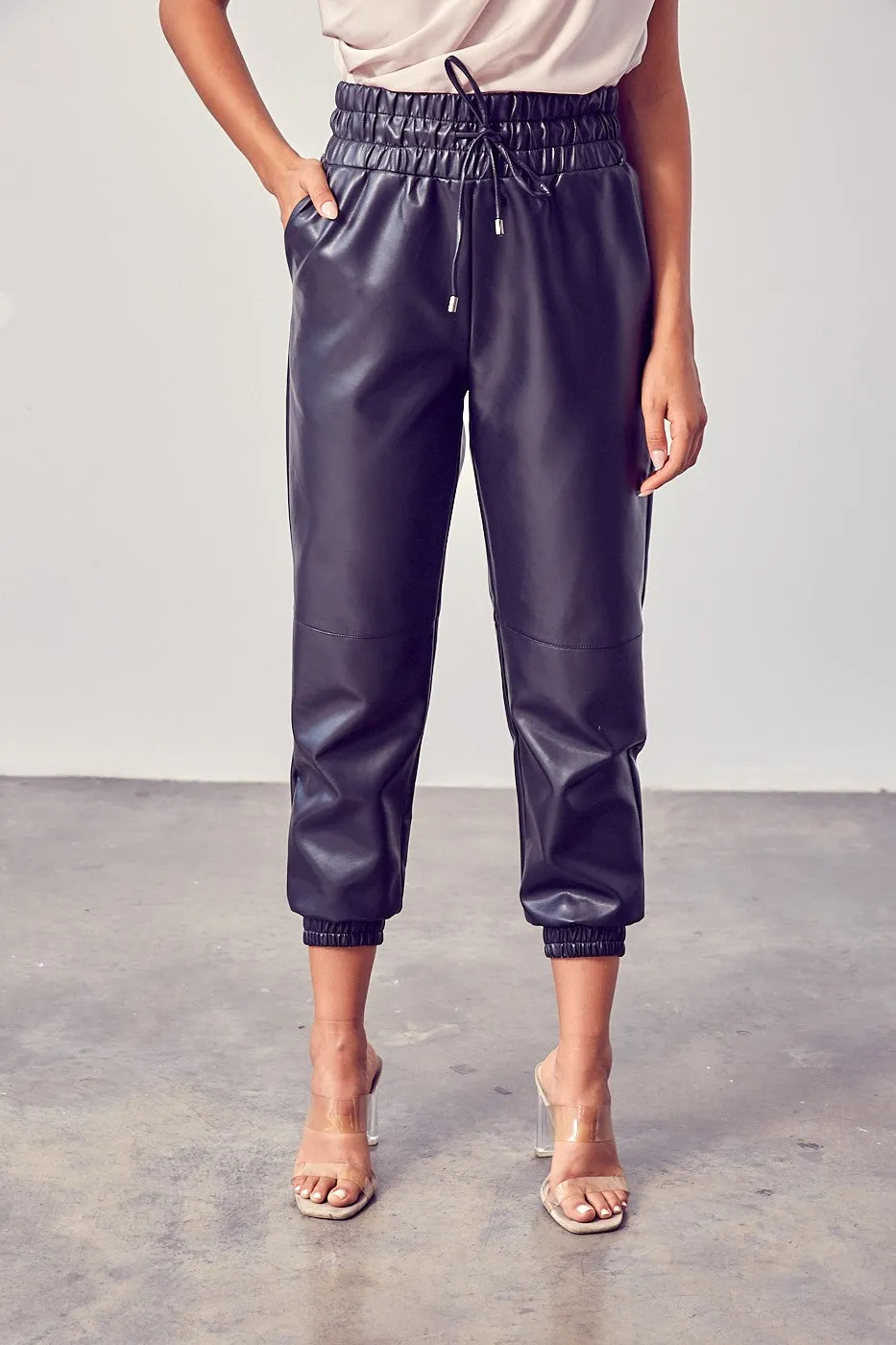 Smocked Waist PU Pants