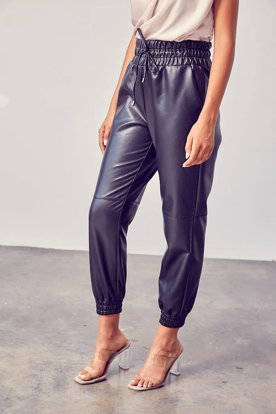 Smocked Waist PU Pants