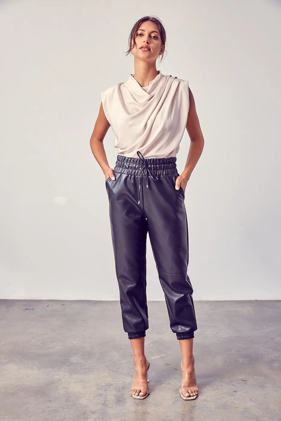 Smocked Waist PU Pants