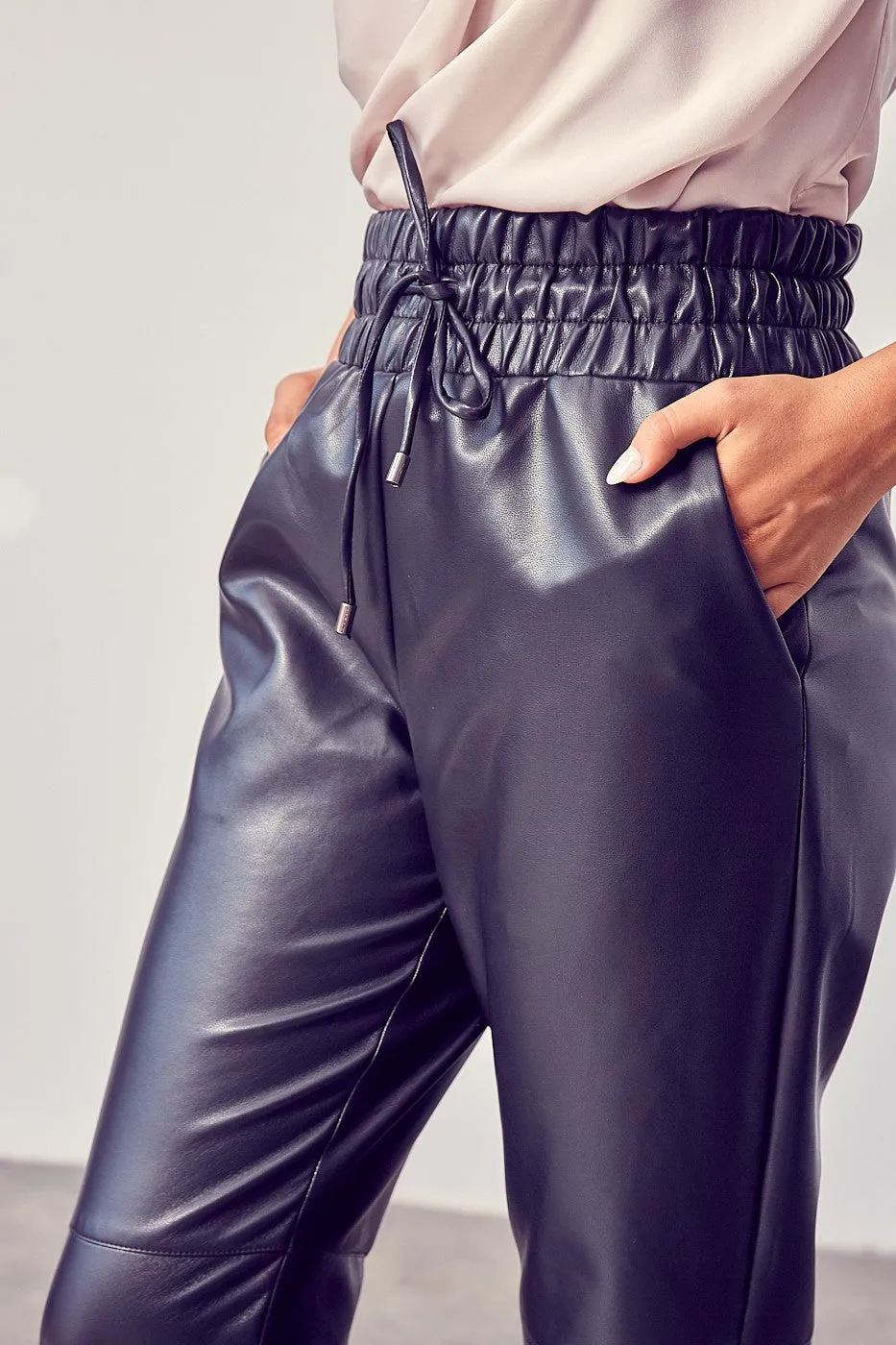 Smocked Waist PU Pants