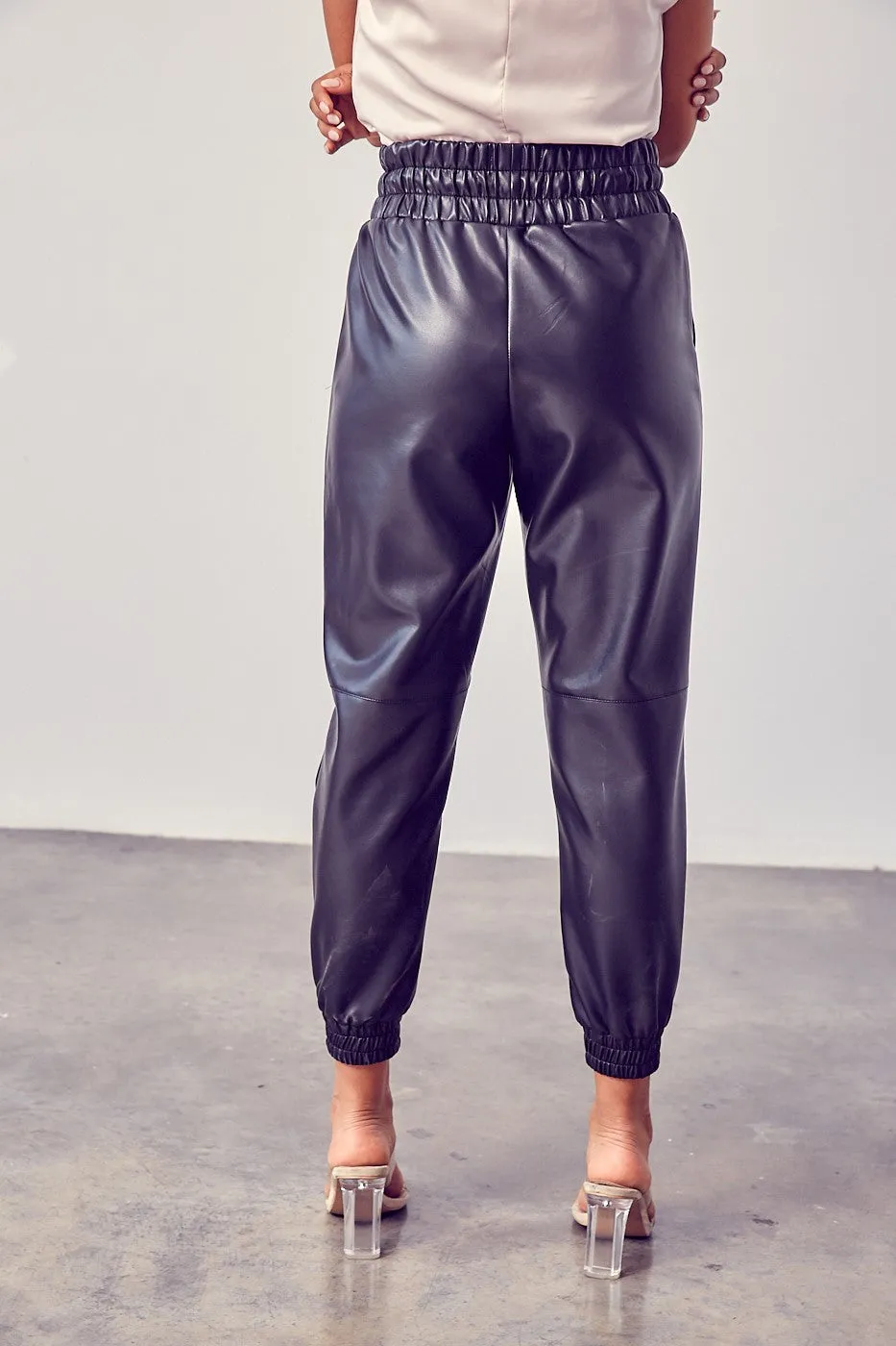 Smocked Waist PU Pants