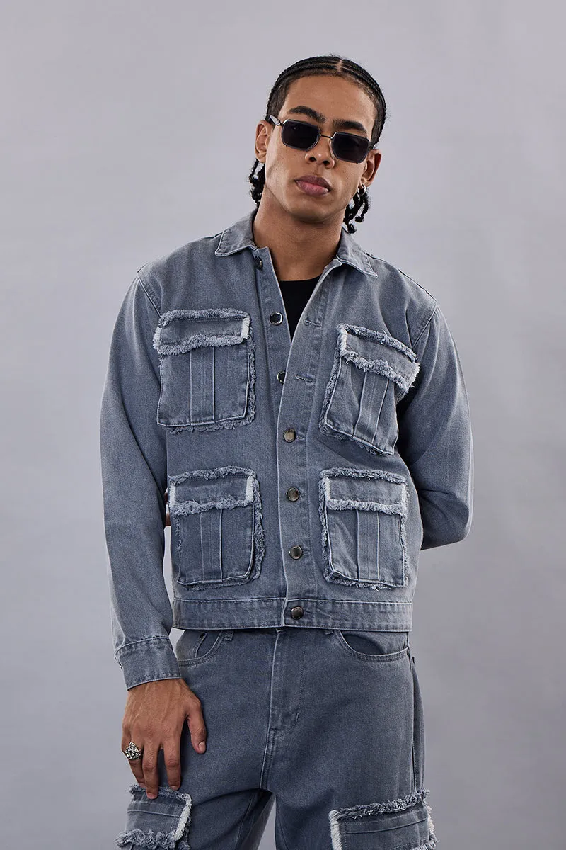 Snitch Revolution Grey Utility Denim Jacket