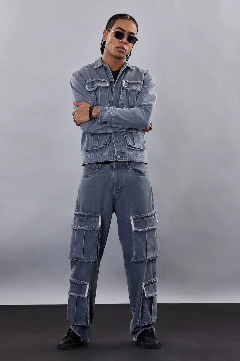 Snitch Revolution Grey Utility Denim Jacket