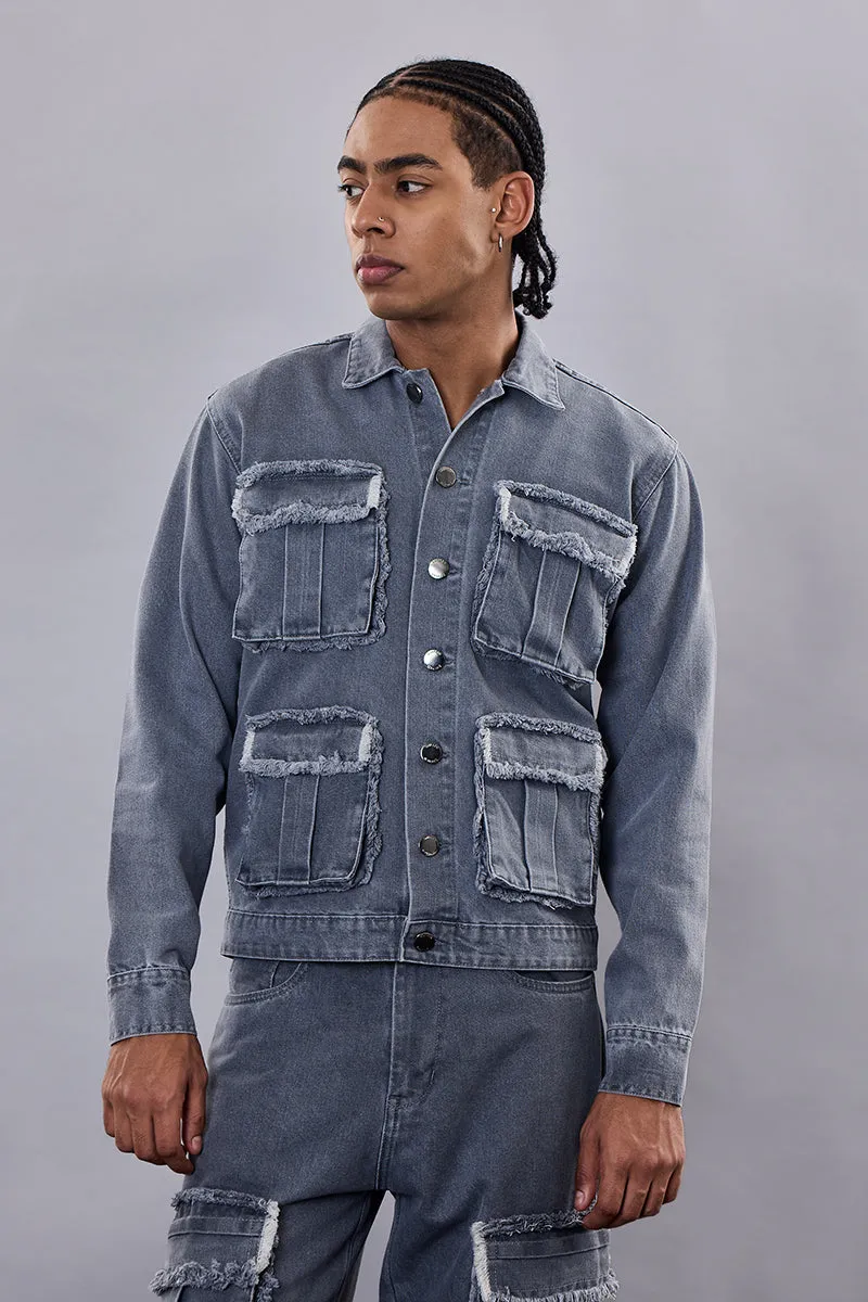 Snitch Revolution Grey Utility Denim Jacket