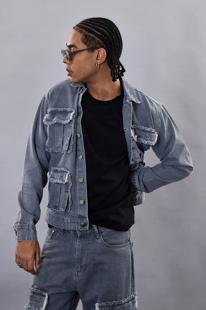 Snitch Revolution Grey Utility Denim Jacket