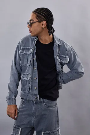Snitch Revolution Grey Utility Denim Jacket