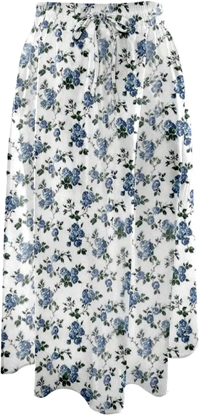 Summer Midi Skirt for Women Elastic Waist Flowy Floral Long Skirts Boho Vacation Beach A-Line Skirts 2025 Fashion