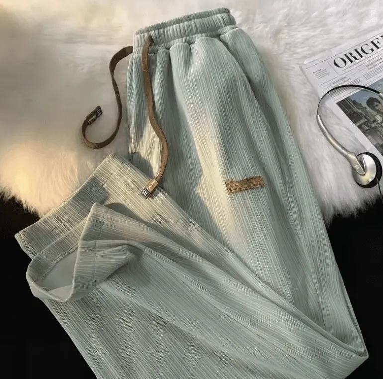 Summer New Ice Silk Loose-Fit Pants – Men’s & Women’s Straight-Leg Wide-Leg Casual Trousers