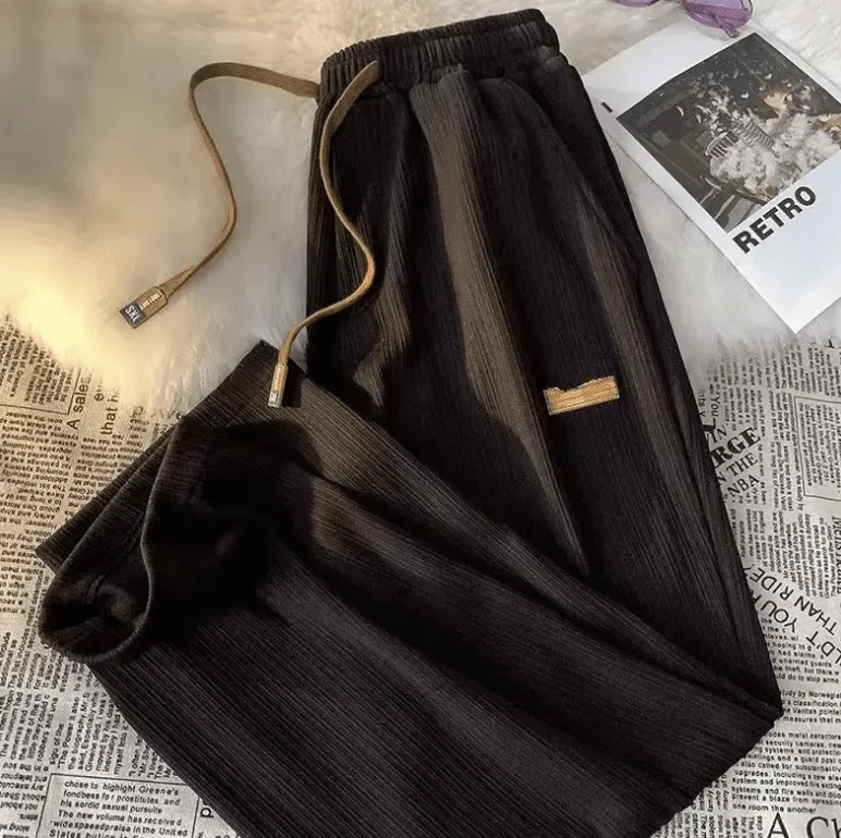 Summer New Ice Silk Loose-Fit Pants – Men’s & Women’s Straight-Leg Wide-Leg Casual Trousers