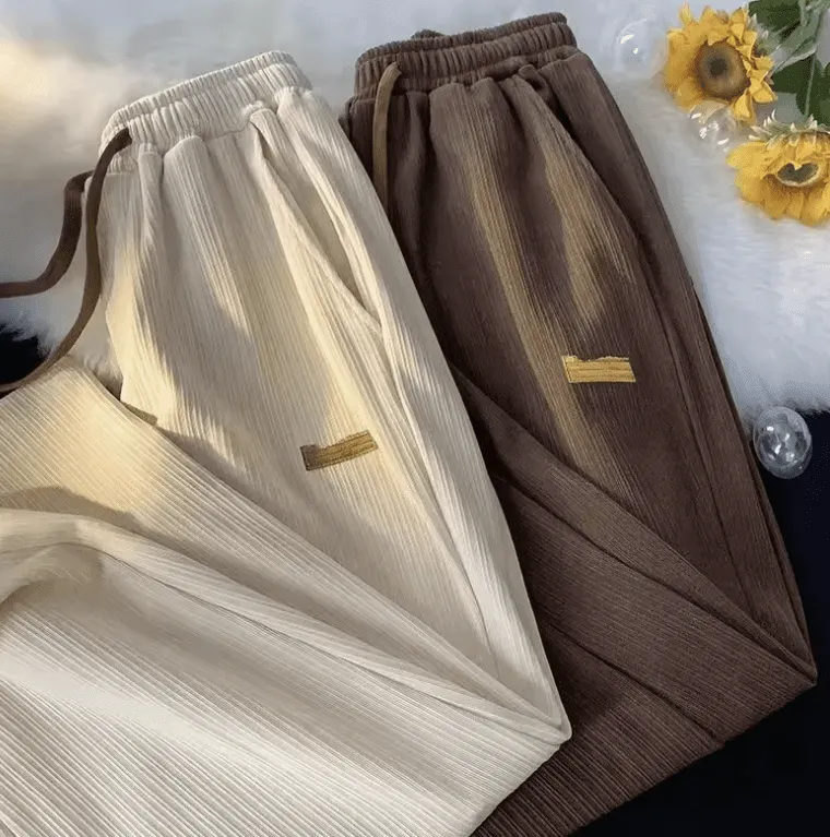 Summer New Ice Silk Loose-Fit Pants – Men’s & Women’s Straight-Leg Wide-Leg Casual Trousers