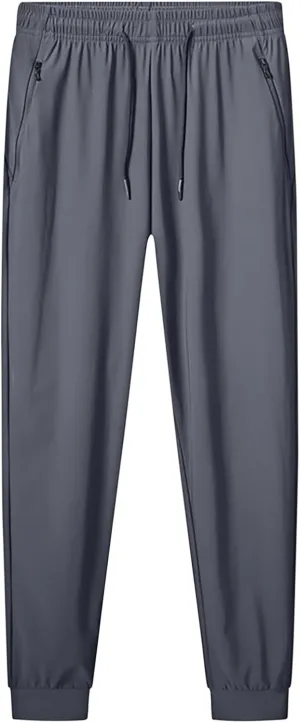 Thin Sweatpants for Men Tapered Joggers Pants with Zip Pockets Drawstring Slim Fit Workout Running Gym Sweat Pants