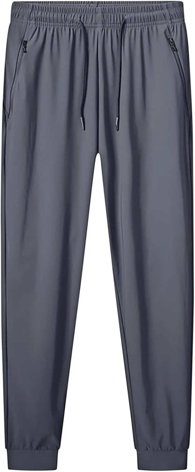 Thin Sweatpants for Men Tapered Joggers Pants with Zip Pockets Drawstring Slim Fit Workout Running Gym Sweat Pants