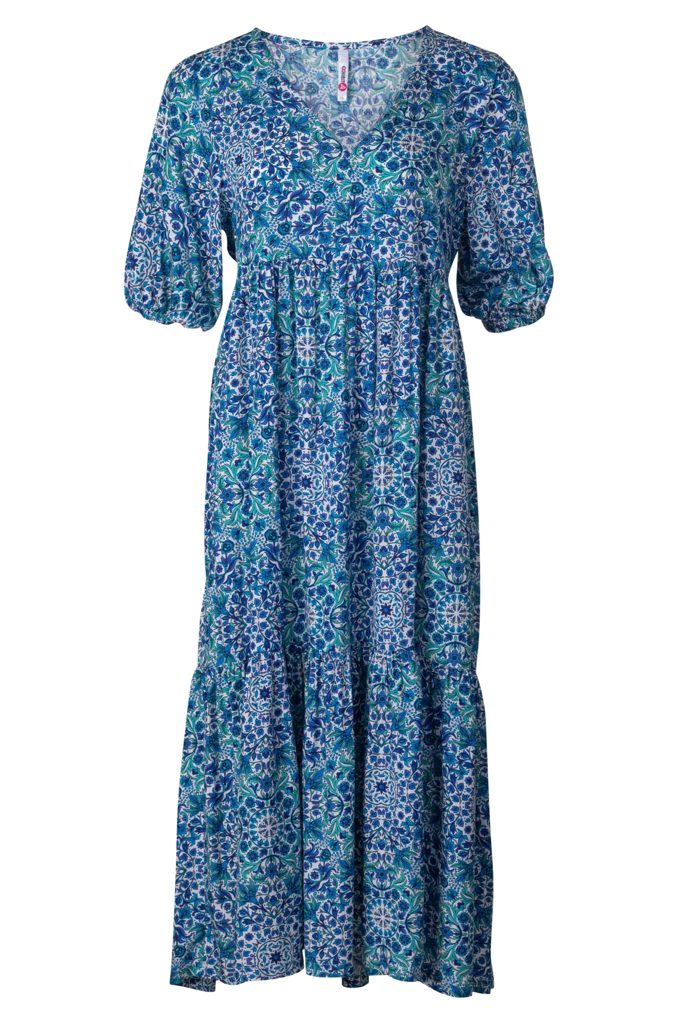 Tiered Midi Dress | Blues Sage Vine | 3348A1