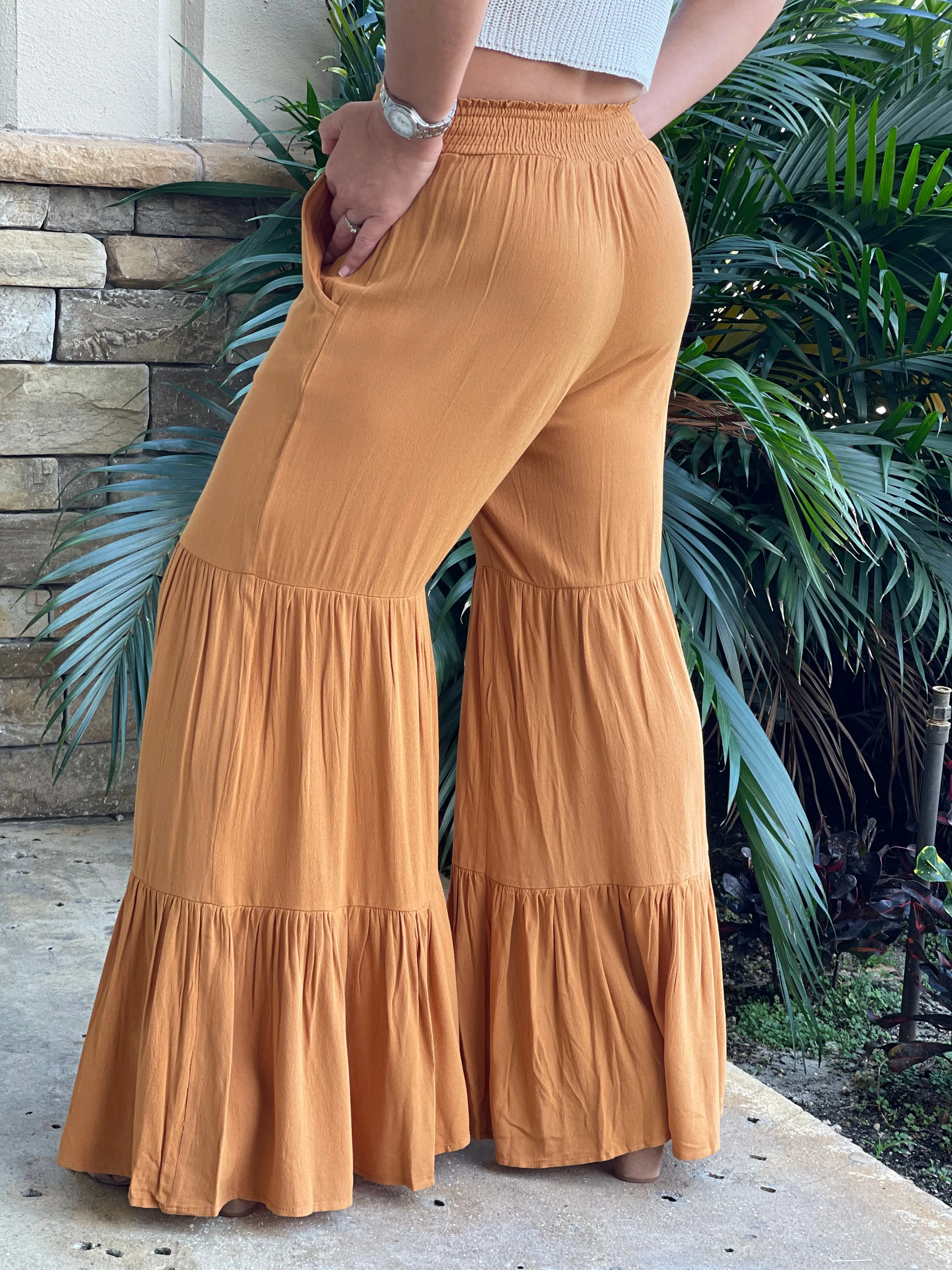 Tiered Ruffle High Waisted Wide Leg Pants