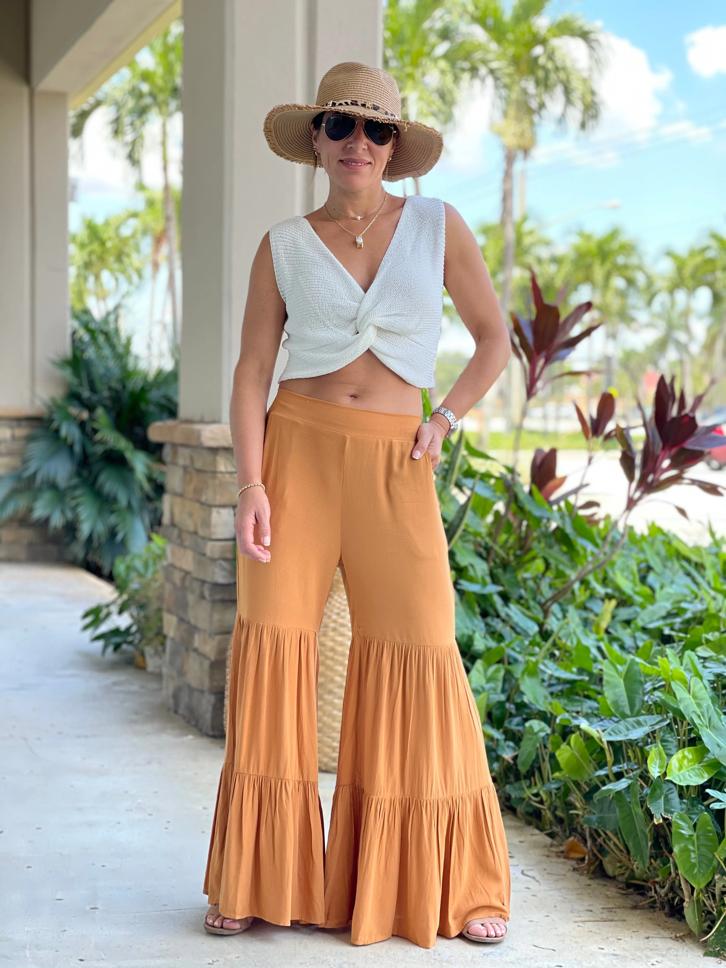 Tiered Ruffle High Waisted Wide Leg Pants