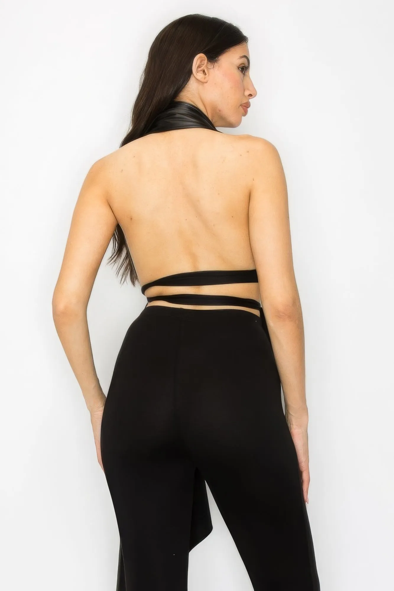 Trendy Women's Faux Leather Top & Pants Set - Chic Outfit