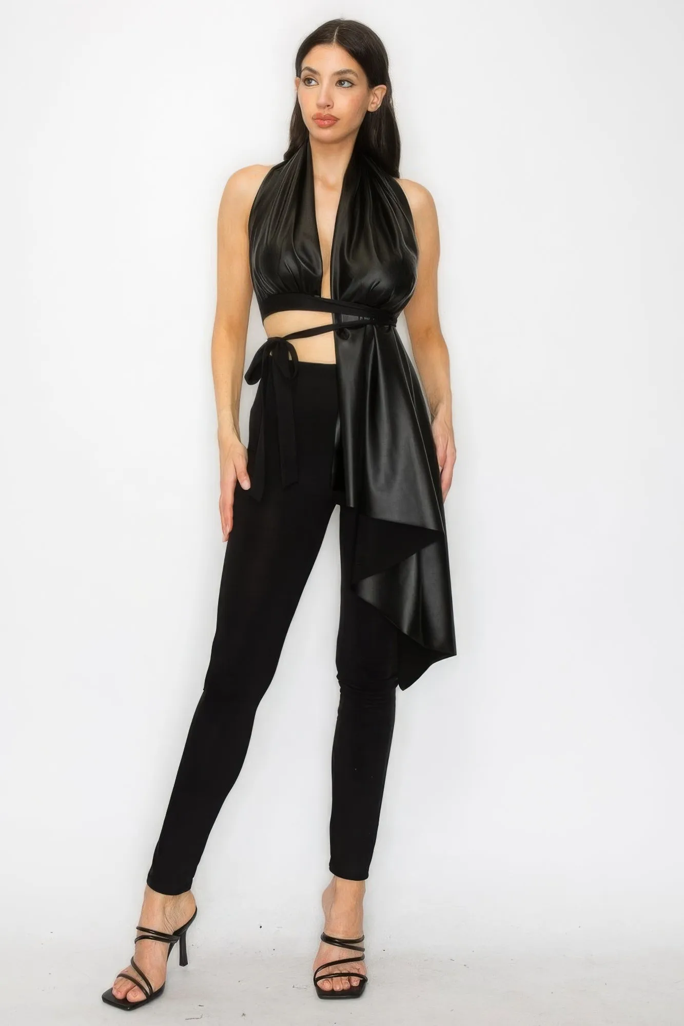 Trendy Women's Faux Leather Top & Pants Set - Chic Outfit