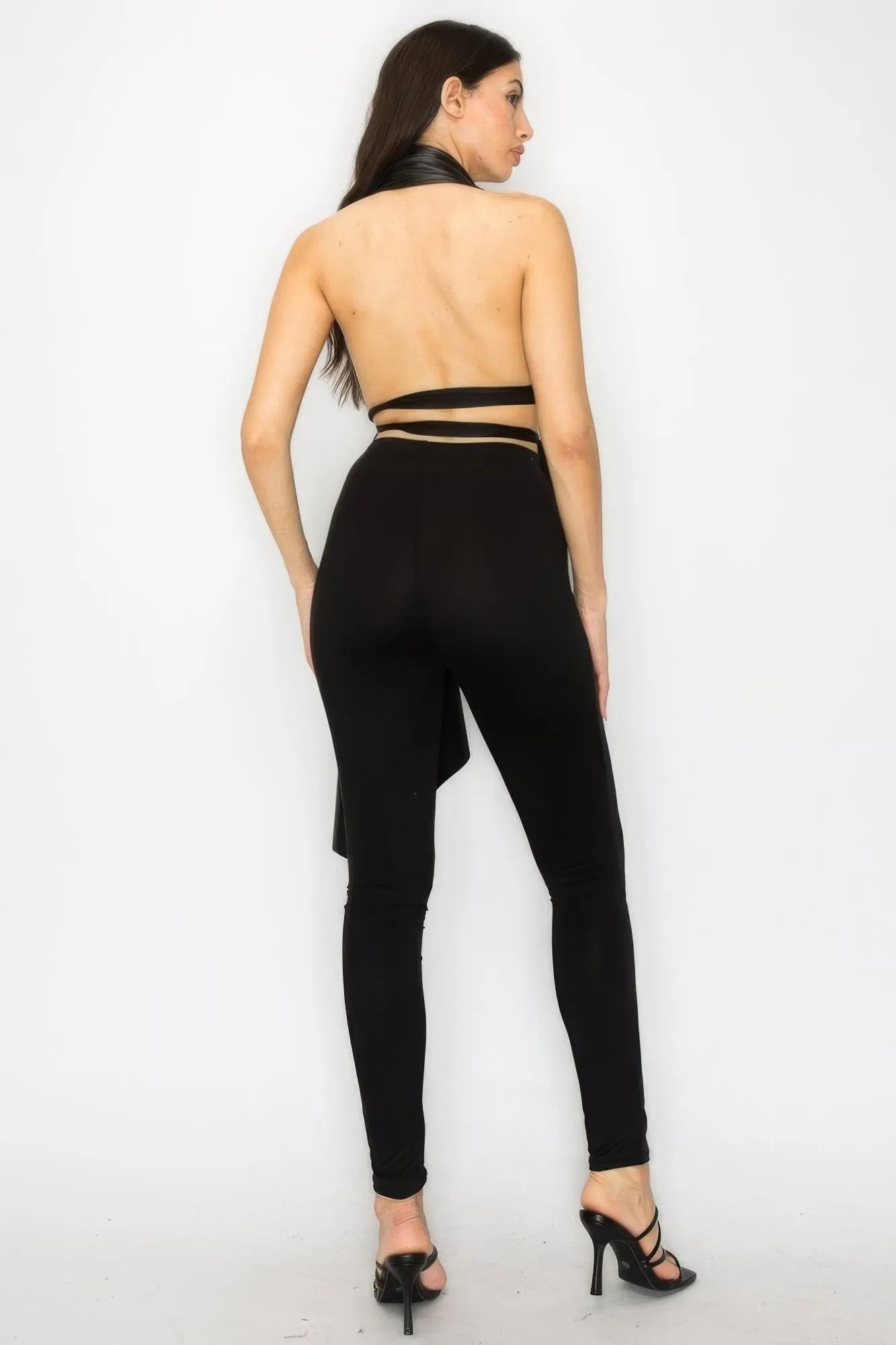 Trendy Women's Faux Leather Top & Pants Set - Chic Outfit